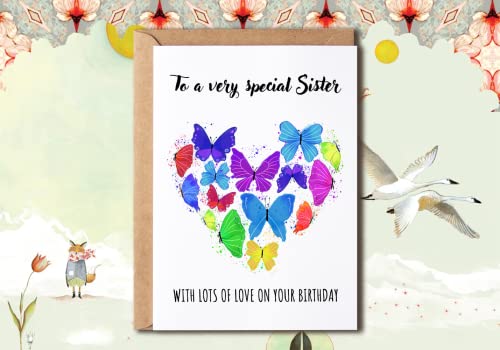 To A Very Special Sister - Butterfly Hearts Special Sister Birthday Card - 30Th - 40Th - 50Th Sister Adult Female Birthday Card3