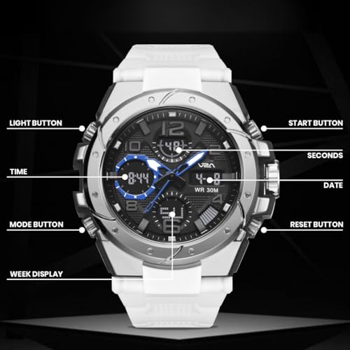 Image of V2A Styrke 5110 Analog Digital Watch for Men | Hybrid Multi Display Dial | Alarm Stopwatch Day Date 12 /24 Hr | TPU Strap | 30M Water Resistant