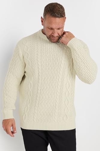 Big & Tall Men's Crew Neck Cable Knit Sweater Pullover Cream2