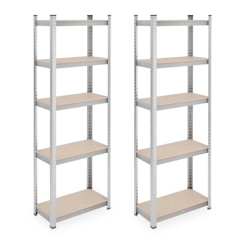 Relaxdays Set de 2 Estanterías Metálicas, 180 x 60 x 30 cm, Resiste 500 kg, Acero, Cargas Pesadas, Sótano, Plateado