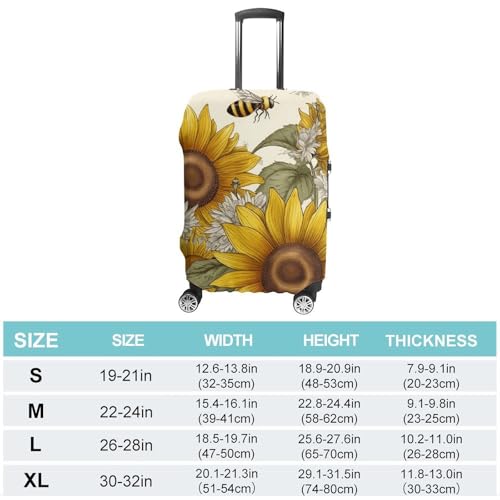 Bees Sunflowers Daisy Rose Flowers Luggage Cover, Washable Elastic Suitcase Cover Protector Fit 18-32 Inch Luggage2