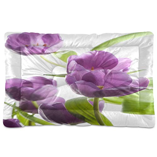 Blueangle Beautiful Purple Tulips Pet Beds, Soft Dog or Cat Beds Ideal for Dog Crates, Machine Wash & Dryer Friendly (36