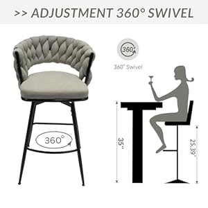 Swivel Bar Stools Set of 2, Modern 360° Swivel Bar Stools, 25 inch Modern Bar Chairs with Woven Back & Footrest, Counter Height Bar Stools for Kitchen Island, Cafe, Bar, Wet Counter Swivel Bar Stools Set of 2 Modern 360 Swivel Bar Stools 25 inch Modern Bar Chairs with Woven Back Footrest Counter Height Bar Stools for Kitchen Island Cafe Bar Wet Counter