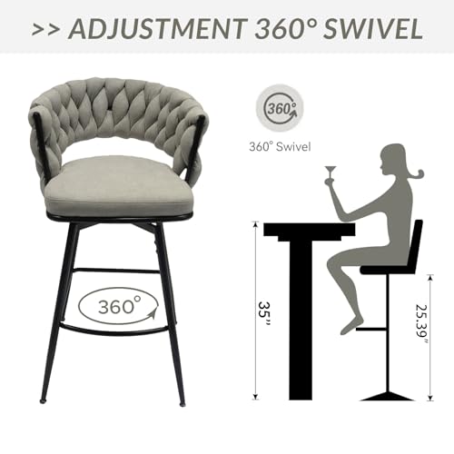 Swivel-Bar-Stools-Set-of-2-Modern-360-Swivel-Bar-Stools-25-inch-Modern-Bar-Chairs-with-Woven-Back-Footrest-Counter-Height-Bar-Stools-for-Kitchen-Island-Cafe-Bar-Wet-Counter Swivel Bar Stools Set of 2 Modern 360 Swivel Bar Stools 25 inch Modern Bar Chairs with Woven Back Footrest Counter Height Bar Stools for Kitchen Island Cafe Bar Wet Counter