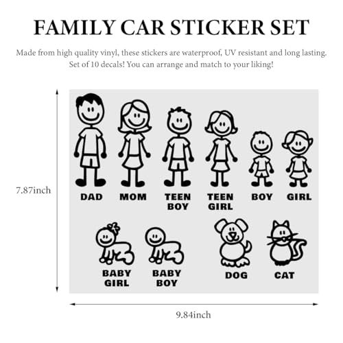 Image of Family Car Stickers, Family Figure Dog Cat Baby Auto Window Bumper Decal Sticker, Waterproof People Mom Dad Boy Girl Pet Decal for Vehicle Windshield Laptop Tablet (Black, 25x20cm)