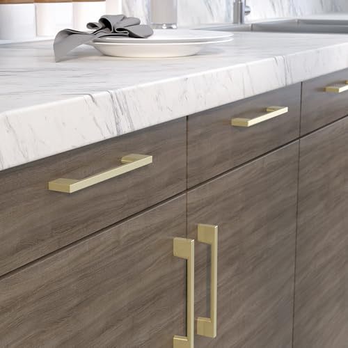 Image of Richelieu Hardware BP8160128160 Armadale Collection 5 1 /16-inch (128 mm) Center-to-Center Satin Brass Modern Rectangular Cabinet and Drawer Pull Handle for Kitchen, Bathroom, and Furniture