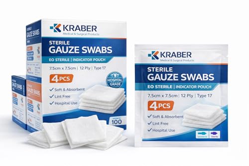 Image of Sterile Gauze Swabs 7.5cm x 7.5cm 12 Ply American Fold - 4 Pack | 100% Cotton ETO Sterilized | Medical Grade Wound Dressing Pads for First Aid & Surgical Use (1, Sterile Gauze)