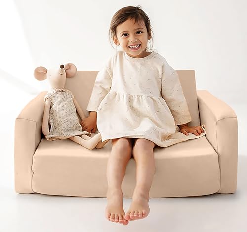 Image of Baby /Couch /Playmat /Three Layers of Folding Kids Sofa /Armchair Flip Open Plush Foldable Mini /Foldable Sofa Cum Bed Chair for 6-60 Months (Upto 5 Years Kids)(Pink) -Strawberry