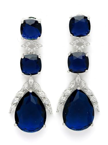 Image of Karatcart Elegant Silver Plated Blue American Diamond Necklace Set for Women