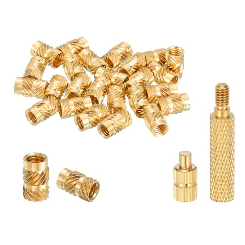 uxcell 50 Pcs Threaded Inserts with Soldering Iron Tip Press Tool, M4 x 8mm H x 5mm OD Brass Metric Knurled Nuts Heat Set Inserts Embedment Nut for 3D Printing Plastic Parts