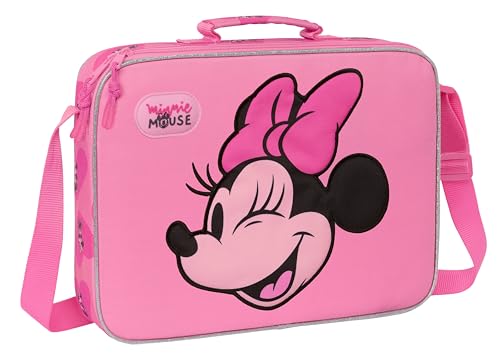 Safta MINNIE MOUSE LOVING - Cartera Extraescolares, Maletín Portatodo, Bandolera, Cómoda y Versátil, Calidad y Resistencia, 38x6x28 cm, Color Rosa