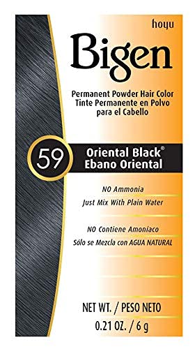 Bigen Hoyu PERMANENT POWDER HAIR COLOR Dye, No Ammonia, No Hydrogen Peroxide Req. (w/Sleek Brush) 0.21 oz / 6 g Haircolor (59 Oriental Black)