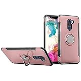Xiaomi Pocophone F1 Case, QLOA 2 in 1 TPU+PC Double Protection Case Shockproof Cover with 360 Degree Rotating Ring for Xiaomi Pocophone F1 (2018 Release)-Rose Gold