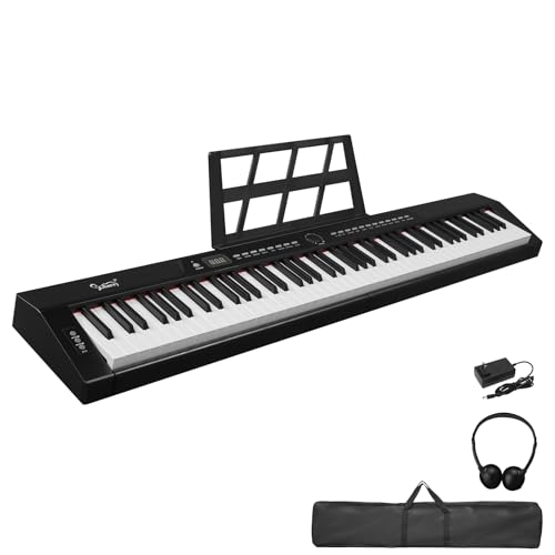 Bonnlo Piano Numérique 88 Touches, Clavier Semi-Lesteé avec Double Bluetooth, Casque, Support, pour les Amateurs de Musique et les Débutants (Noir, Piano)