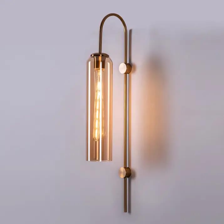 Image of Gold Long Glass Wall Light | Amber Gold Copper Metal Wall Lamp Fixture | Decorative Lighting for Living Room Bedroom Dining Cafe Bar Restaurant | Modern Home Decor | Without Bulb