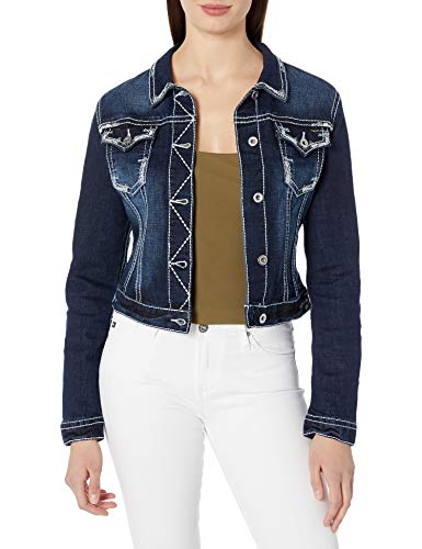 Grace in LA Women's Heavy Stitch Denim Jacket, Dark Indigo, M