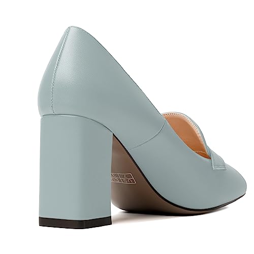 Image of MODENCOCO Womens Sexy Formal Matte Slip On Square Toe Work Block High Heel Loafers Shoes 3.5 Inch