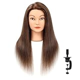 SILKY 24” Mannequin Head with 100% human hair #4 Dark Brown Real Hair Training Head Hairdresser Cosmetology Doll with Free Clamp Stand