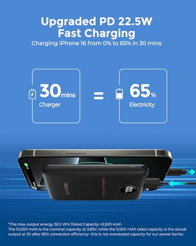 Miniatura 5 de VEEKTOMX Bateria Externa Carga Rapida 22.5W, Mini Power Bank 10000mAh