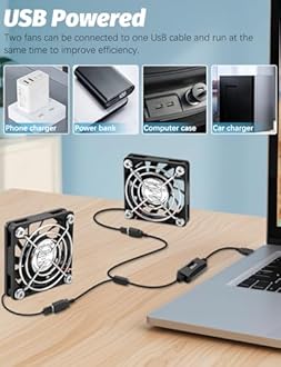 AmRunJe 2 Packs USB Cooling Fan 60mm x 15mm 5V Brushless DC Fans Variable Speed for PC Computer Raspberry Pi Router Terrarium Helmet