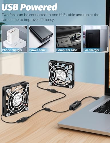 AmRunJe 2 Packs USB Cooling Fan 60mm x 15mm 5V Brushless DC Fans Variable Speed for PC Computer Raspberry Pi Router Terrarium Helmet