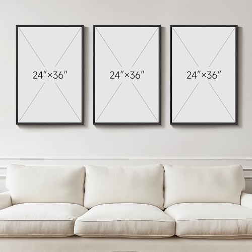 Large 3D Textured Framed Black and White Abstract Wall Art for Living Room, 3 Piece Modern Artwork for Walls, Black White Minimalist Geometric Paintings for Hallway Office Wall Decor 24x36 In