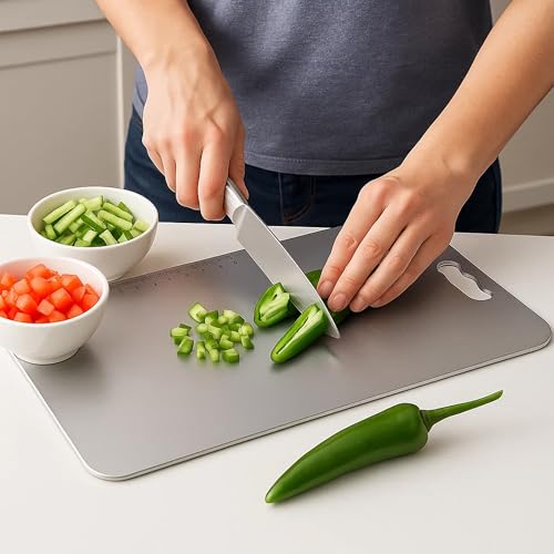 Image of Sulfar Premium Stainless Steel Chopping Board - Large Size for Kitchen, Anti-Bacterial