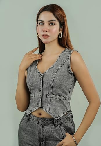 Women’s Cropped Denim Vest – Sleeveless V Neck Jean Jacket Top, Button Down Waistcoat, Y2K Vintage Style2
