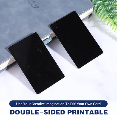 Pacote com 200 cartões de visita de metal com gravação a laser em branco de alumínio anodizado preto