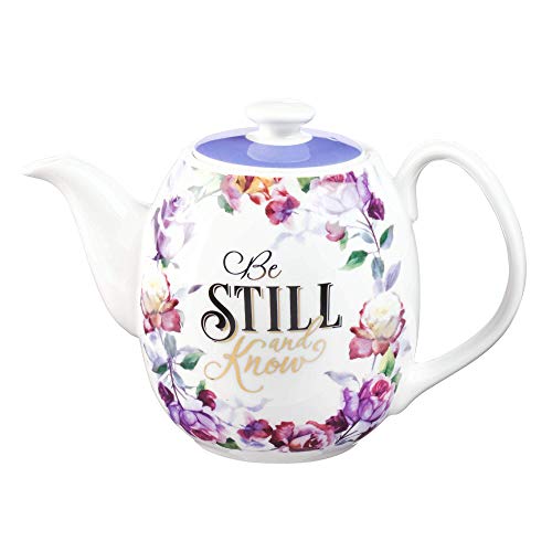 Ceramic Teapot Be Still and Know Psalm 4610 Purple Rose Flower Tea For One Teapot for Women