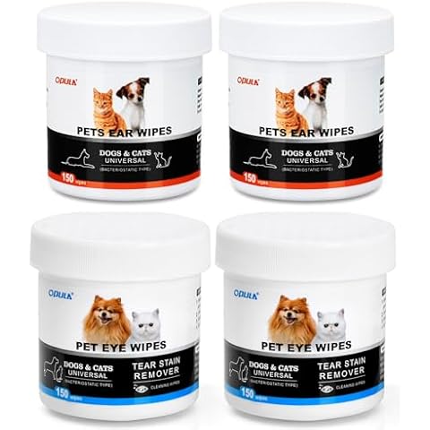 OPULA 300Pcs Dog Eye Wipes + 300Pcs Dog Ear Cleaner Wipes Cover