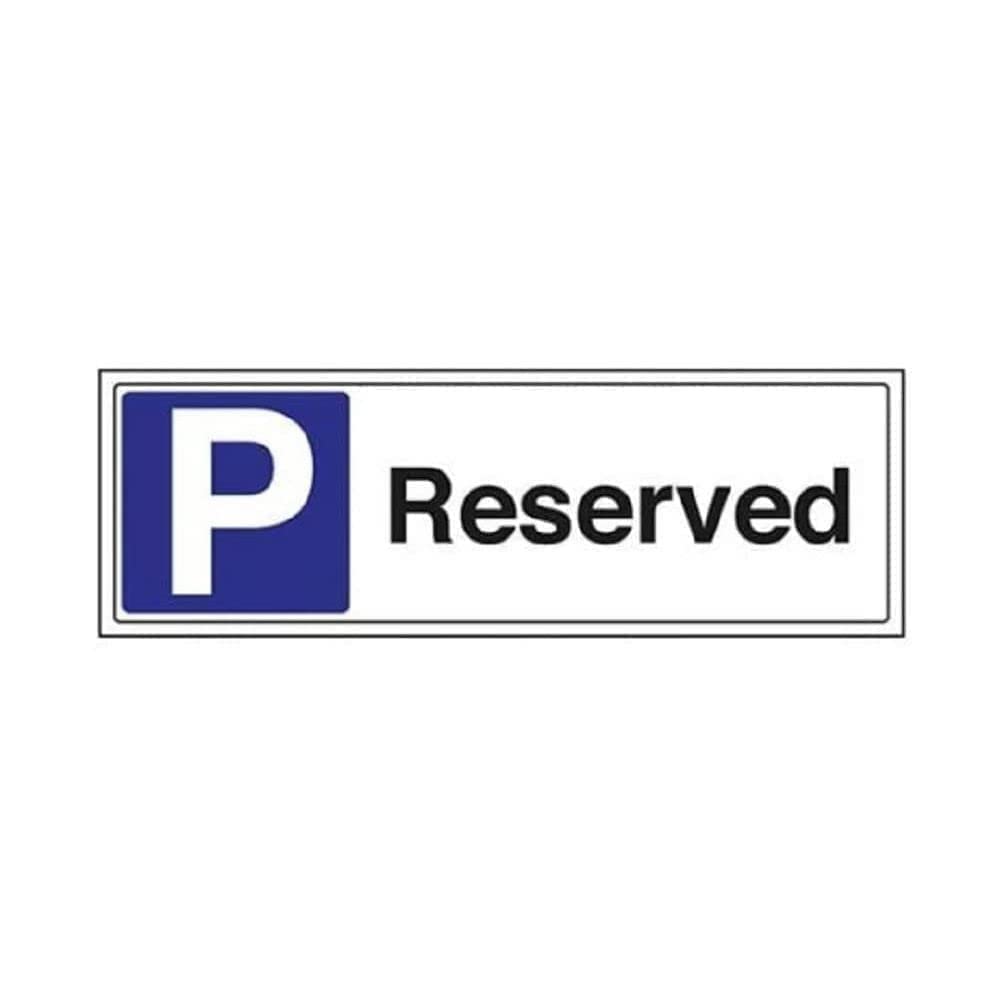 V Safety 74036BJ-R Reserved Parking Sign - Landscape - 450mm x 150mm - 1mm Rigid Plastic, Black/Blue