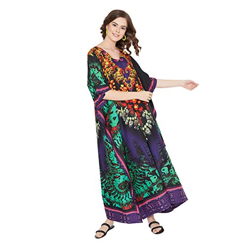 Image of Oussum Women Polyester Casual Long Plus Size Beach Caftan Cover Up Maxi Dress 1X-3X Summer Kaftan Dresses for Women