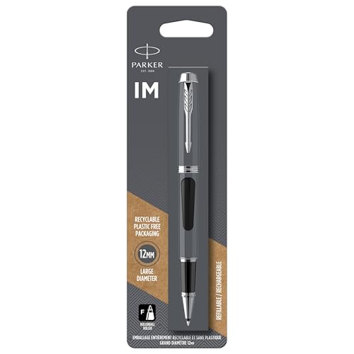 Parker IM Rollerball Pen, Black Lacquer Chrome Trim with Fine Point Black Ink Refill (1975540)