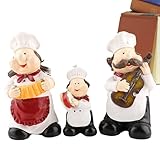 Dekoration für Küchenchef – 3-teilige Sammlung lächelnder Figuren, Set mit kulinarischen Figuren, Statuen zum Thema Küche | Speiserestaurant-Visualisierungsakzente