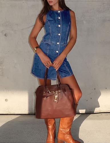Women's Denim Dress Jean Sleeveless Button Down Shirt Mini Tank Casual Summer Dresses with Pocket 2025 Trendy Outfits4