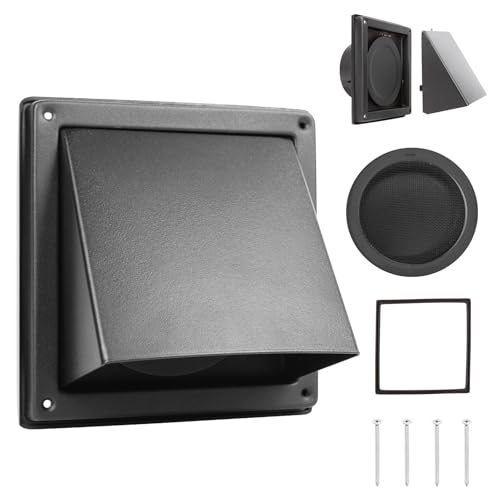 FRESH SPEED 4 Inch Black Dryer Vent Cover Outside Stainless Steel Wall Vent with Removable Cover and Insect Screen Mesh RAL9011