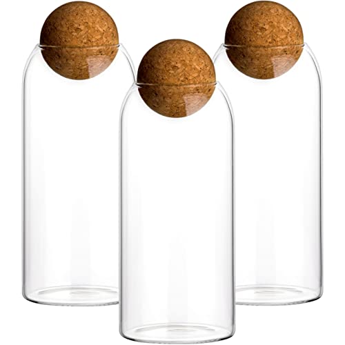 gouveo Set de 3 bocaux à provisions 900 ml avec bouchon boule - boîtes à provisions en verre borosilicaté avec bouchon en liège - récipients en verre pour la conservation