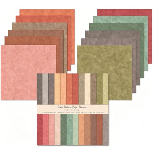 24 Feuilles Blocs de Papier pour Scrapbooking, 30,5 x 30,5 cm, Double face 24 Couleur Papiers Décoratif, à Motif Papier de Cartonné pour Journal Album de...