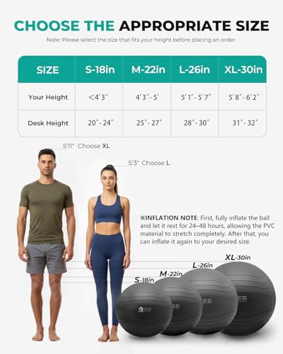 Image of Gruper Yoga Ball, Extra Thick Exercise Ball for Workout Pregnancy Stability - 4 Sizes Anti Burst Balance Ball for Yoga, Pilates, Fitness, Birthing, Physical Therapy - Includes Pump