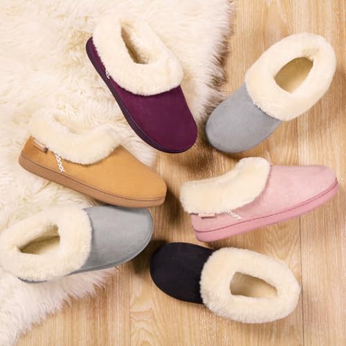 Image of EverFoams Women's Bootie Slippers Faux Fur Ladies Bedroom House Shoes with Memory Foam and Indoor Outdoor Rubber Sole