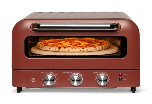 Image of WILLOW Eco Series Electric Indoor Pizza Oven - 1800W, 5 Presets, Heats up to 750F, Countertop Pizza Maker with 12 inch Ceramic Stone for Pizzeria-Style Crust, Scraper and Cutter Included - BURGUNDY