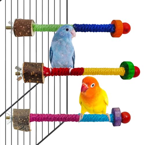Image of Hamiledyi Parrot Cage Perches Stand Pole Parakeet Paw Grinding Stick Colorful Wood Perch Platform for Parakeets Cockatiels Lovebirds Green Cheeked Conures (7.8in, 3pcs)