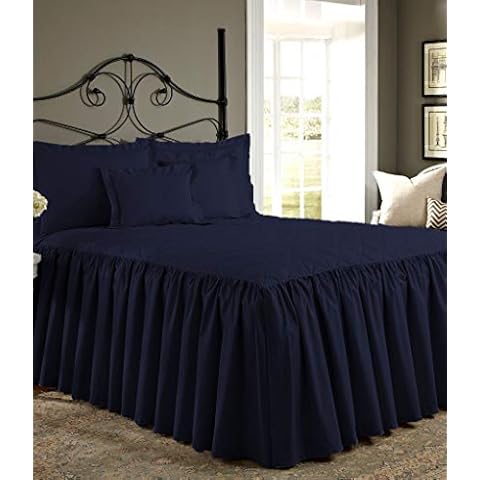 Bedding Empire 20" Drop 3 Piece Quilted Dust Ruffle Bed Skirt/Bed Spread with Pillowsham 100% Egyptian Cotton 500 TC Navyblue King Size Cover