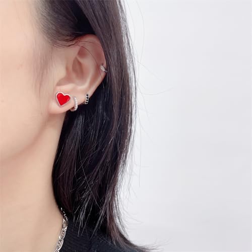 Newzenro 20G Heart Love Pink Red Enamel Tiny Small Stud Earrings For Women Stainless Steel Hypoallergenic Cute Cartilage Tragus Piercing Post Safety Backs Sleeper Little Studs Gift thumb #4