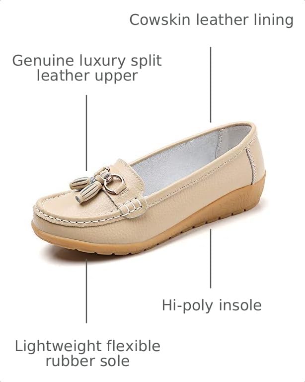 Image of Shoes Loafers for Women Classic Leather Loafers Casual Slip-On Boat Shoes ComfortWalking Moccasins Soft Sole Shoes
