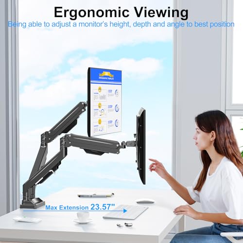 Image of Dual Monitor Mount for Screens up to 43 inch, Heavy Duty Ultrawide Dual Monitor Arm Holds 2.2-33lbs Each, Premium Gas Spring Adjustable Computer Monitor Stand for 2 Monitors, VESA Desk Mount