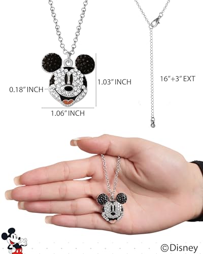 Disney Women’s Minnie and Mickey Mouse Pave Crystal Necklaces – Officially Licensed Jewelry, 16"+3" Adjustable Chain4