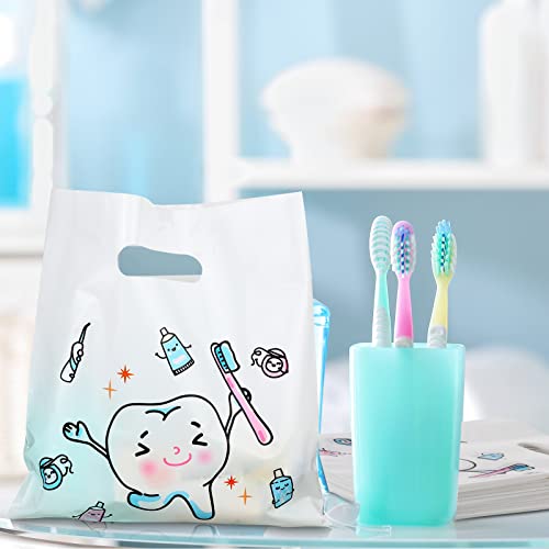 Image of Jetec 200 Pcs Dental Bag Bulk Tooth Merchandise Goodie Bag with Handles Plastic Tooth Dental Gift for Dentist Hygienist Appreciation Packaging Souvenir Gift Retail Party Favor 8.18 x 9.25 Inch(Sweet)