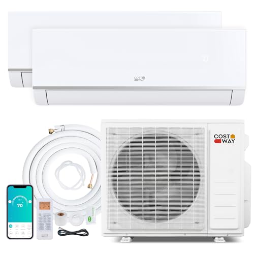 COSTWAY 20K Dual 2 Zone Mini Split AC/Heating System, 23 SEER2 12000 BTU+ 12000 BTU WiFi Enabled Split AC w/Heat Pump & Pre-Charged, Line Set Included, 208/230V (Blast Pro Series)